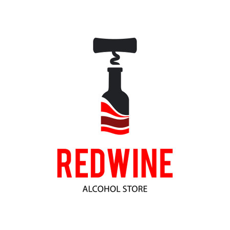 Sign Black corkscrew and a bottle of red wine. Design modern logosのイラスト素材