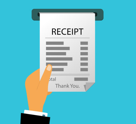 The hand receives a check to pay the bill. Online paper receiptのイラスト素材