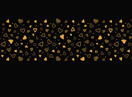 Seamless vector pattern gold hearts on black background. Gold patternのイラスト素材