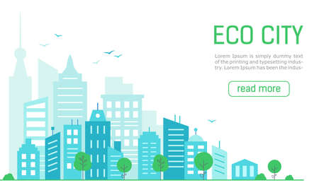 Landing page ecological green city. Panorama green cityのイラスト素材