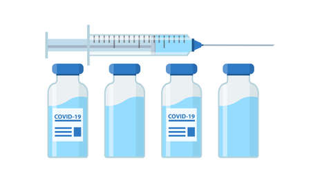 Idea vaccine injection for protection from disease covid 19. Icon syringe and bottle,のイラスト素材
