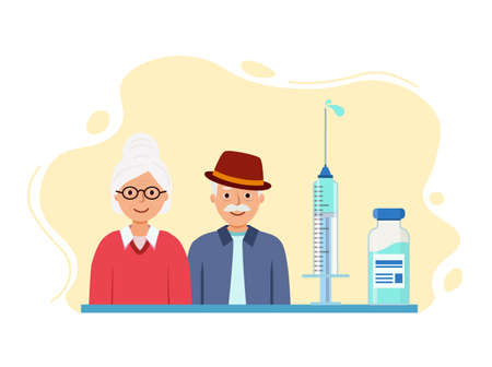 Grandparents are vaccinated against corona virus. Protecting elderly from coronavirus.のイラスト素材