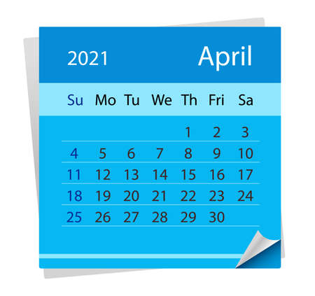 Calendar sheet for the month of April 2021.のイラスト素材