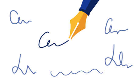 Set Personal signature written with a fountain pen.