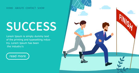Team running the goal, Reached the finish line. Concept of overcoming difficultiesのイラスト素材