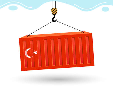Port crane picks up cargo containers with flag of China.のイラスト素材