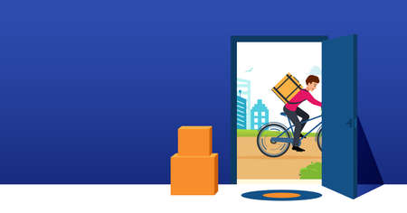 Concept of door-to-door delivery banner for food or goodsのイラスト素材