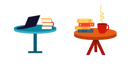 Coffee table with books and laptop isolated on white.のイラスト素材