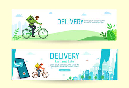 Delivery online order, horizontal banners. Making an online orderのイラスト素材