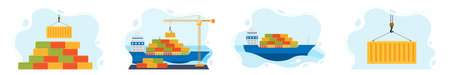 worldwide cargo delivery by water. Loading and unloading cargo, Maritime Ship sails on the ocean....
