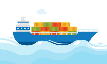 Sea transportation logistic. Cargo sea ships with cargo are sailing on oceanのイラスト素材