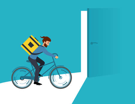 Delivery order during quarantine to door. Delivery man of foodのイラスト素材