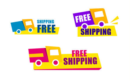 Set Label free shipping Red and yellow. Cargo truck.のイラスト素材