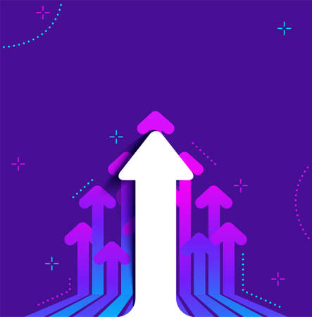 Bright Abstract purple background with white arrows on dark backdrop.のイラスト素材