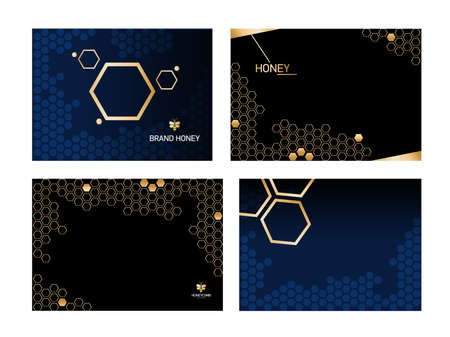 Set horizontal Modern Honeycomb black background with golden honeycomb.のイラスト素材