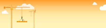 Tower crane lowers down block on hook. Wide banner with copy space for text.のイラスト素材