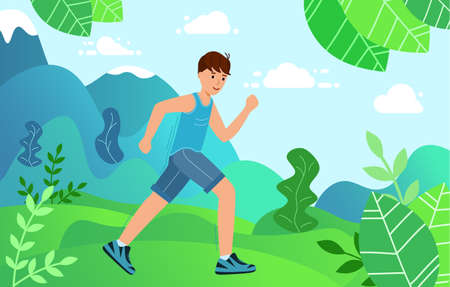 Young man is engaged in sports Jogging in the Park. Concept Healthy active lifestyle.のイラスト素材