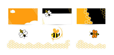 Set of design templates for business card background. Bee logos for honey company.のイラスト素材