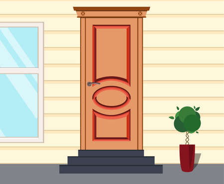 Front red door house, office or store. Exterior entrance door,のイラスト素材