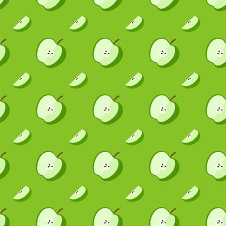 Fresh apples seamless pattern. Green apple slice pattern on green background.のイラスト素材