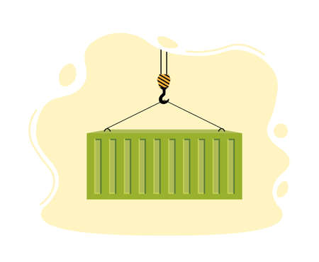 port crane lifts green container. concept of worldwide deliveryのイラスト素材