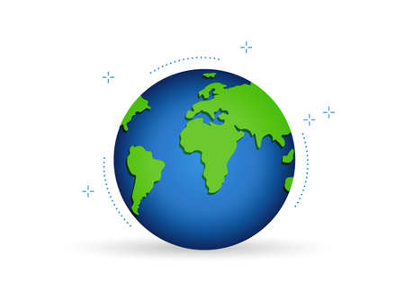 Colorful illustration of the planet earth with green continents and blue ocean.のイラスト素材