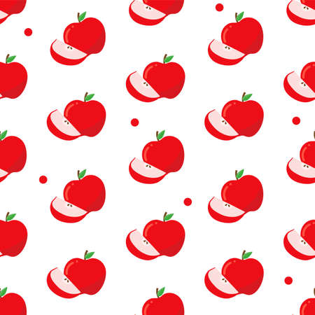 Bright seamless pattern with red apple. Apple slice pattern isolated on whiteのイラスト素材