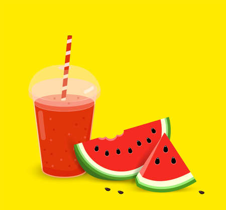 watermelon smoothie in a plastic cup. Realistic plastic glass with red juiceのイラスト素材