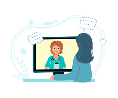 Online children doctor medical consultation concept on white background.のイラスト素材