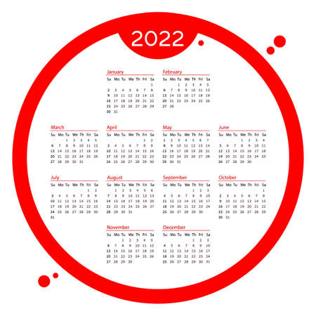 Red circle table calendar on 2022 year. template calendarのイラスト素材