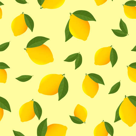 Seamless pattern with orange lemon and leaves on yellow background. citrus Wallpaperのイラスト素材