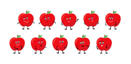 character Apple smiles, rejoices, is sad, is angry, is surprised, is angry.のイラスト素材