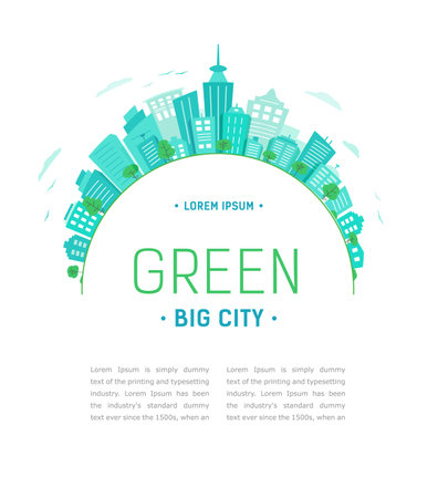 Concept green city. Round Panorama of city buildings with copy space.のイラスト素材