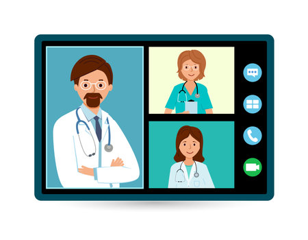 Meeting doctors online. telehealth medical consultation. Call doctorのイラスト素材