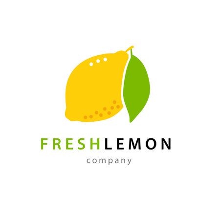 Ripe yellow lemon with leaf. Logo concept for healthy lifestyle or agricultural company.のイラスト素材