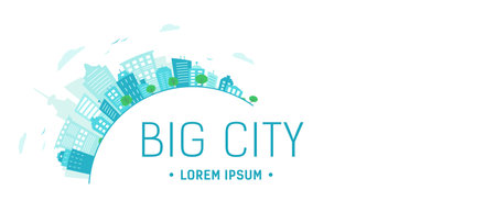 Banner eco city. Round Panorama of city buildings. ecological blue Urban landscape .のイラスト素材