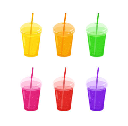 Realistic plastic glass with color juice from kiwi, watermelon and Blueberries.のイラスト素材