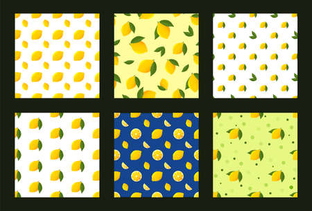 Set seamless pattern with Fresh yellow lemon and green leaf. citrus lemon pattern