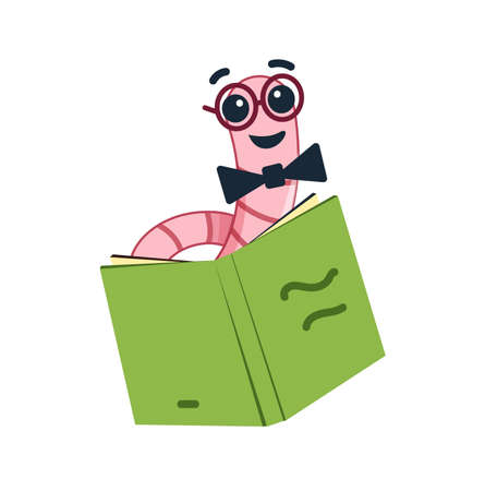 Cute Bookworm in glasses with book. cartoon character worm.のイラスト素材