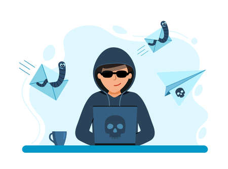 Hacker attack and web security concept. online scam and steal.のイラスト素材