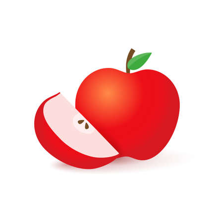 Red apple half and slice. realistic red Apple closeup. Vectorのイラスト素材