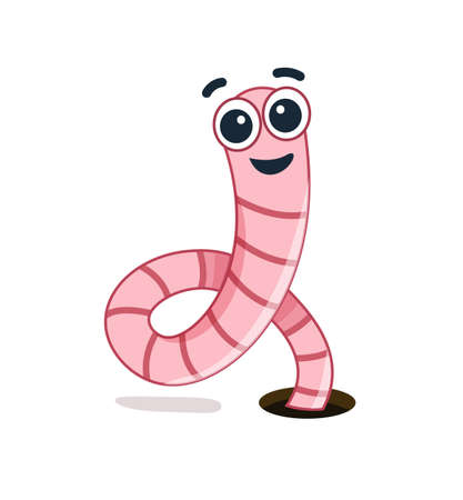 Pink happy worm, vector In flat style. Earthworm is a cartoon characterのイラスト素材
