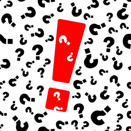 Red Large exclamation mark on background of texture with black question marks.のイラスト素材