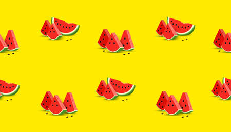 Seamless pattern with red slice watermelon on yellow background.