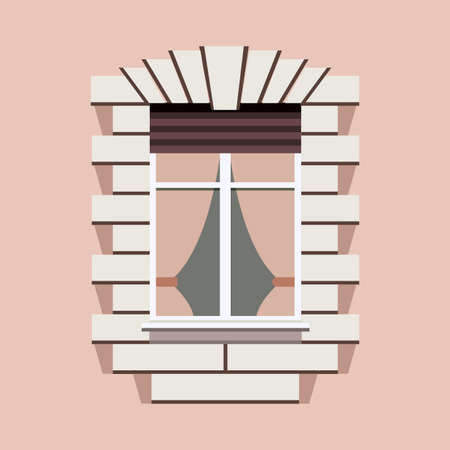 Modern windows with curtains. vector illustration. window close-up. exterior elements.のイラスト素材