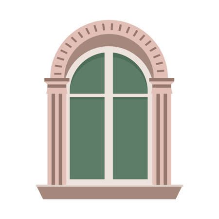 window with a round top. vector illustration. window close-up. exterior elements.のイラスト素材