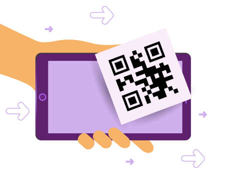 people use smartphone and scan qr code for payment. can use for mobile app or banner.のイラスト素材