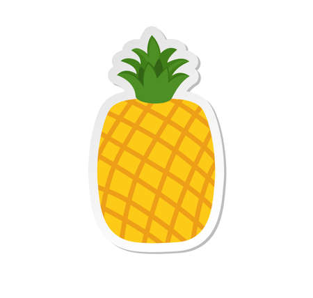 Ripe pineapple clipart icon with green leaves. Sticker vector illustrationのイラスト素材