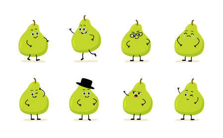 pear character with funny face. Happy cute cartoon emoji set.のイラスト素材
