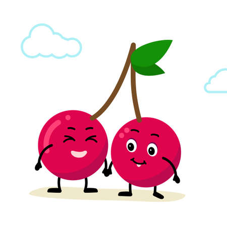 character cherry, berry fruit. Cute and funny comic style. Flat cartoon vector illustrationのイラスト素材